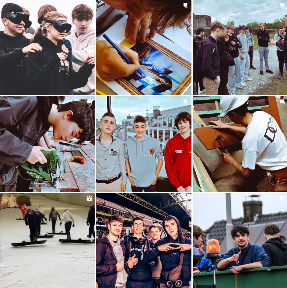 9 posts op de Instagram van Richtpunt campus Eeklo met leerlingen op schoolactiviteiten